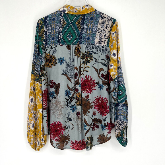 Umgee Top Womens S Patchwork Floral Boho Hippie Western Colorful Blouse - Picture 2 of 7